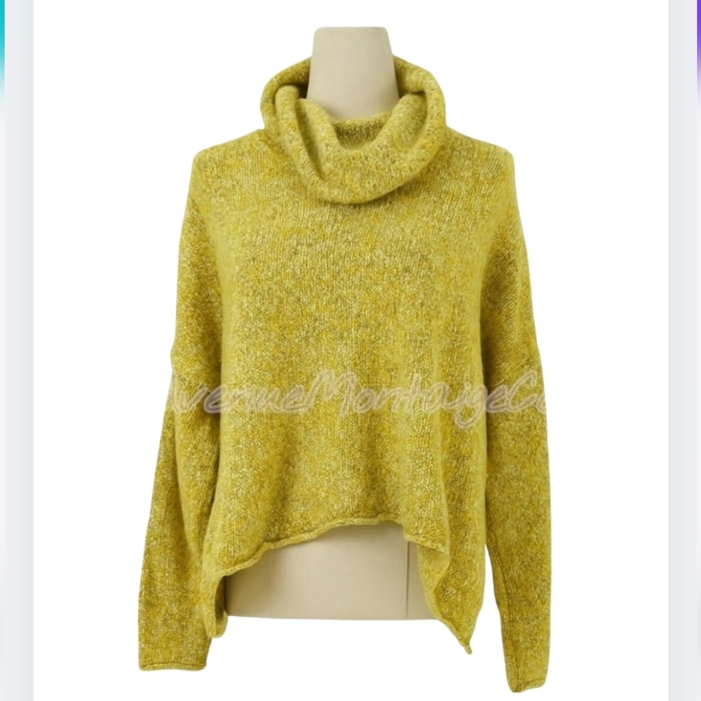 Chelsea & Theodore S Cowl Crop Sweatshirt Mustard Soft Cozy Fall Oversize Ca3077